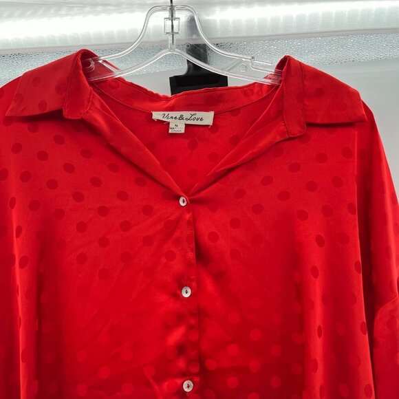 Vine & Love Women's Button Up Long Sleeve Polka Dot Top Red Size Medium - Picture 2 of 9